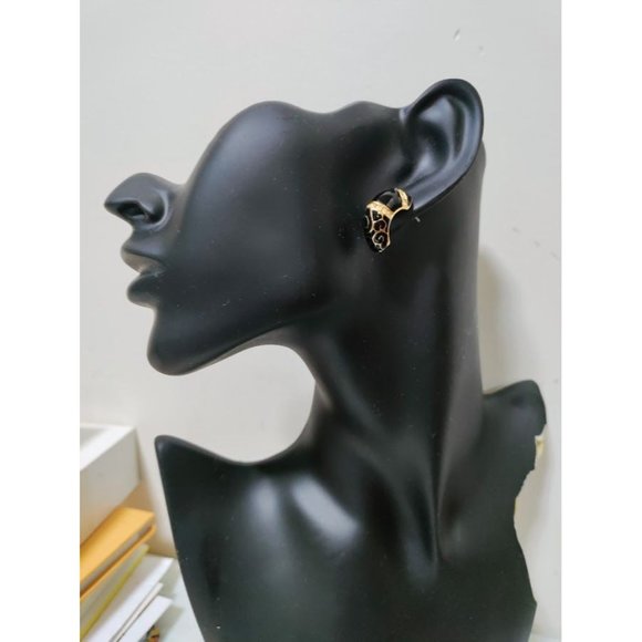 Vintage Camrose & Kross JBK Black Enameled Gold Plated Crystal Earrings Women's - Picture 8 of 8